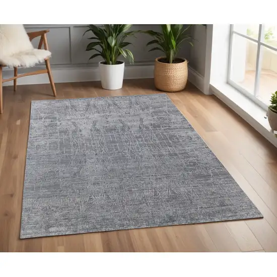 Gray and Silver Abstract Hand Woven Worn Faded Area Rug Photo 1