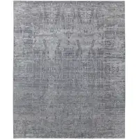 Photo of Gray and Silver Abstract Hand Woven Worn Faded Area Rug