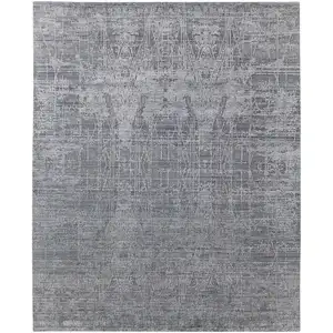 Photo of Gray and Silver Abstract Hand Woven Worn Faded Area Rug