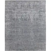 Photo of Gray and Silver Abstract Hand Woven Worn Faded Area Rug