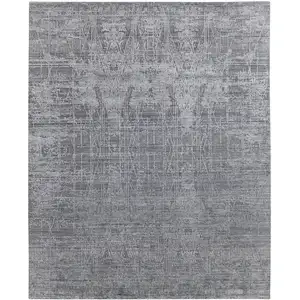 Photo of Gray and Silver Abstract Hand Woven Worn Faded Area Rug