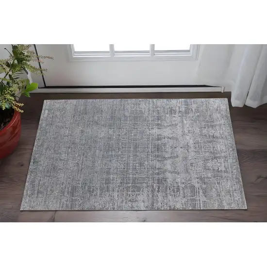 Gray and Silver Abstract Hand Woven Worn Faded Area Rug Photo 1