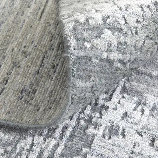 Gray and Silver Abstract Hand Woven Worn Faded Area Rug Photo 9