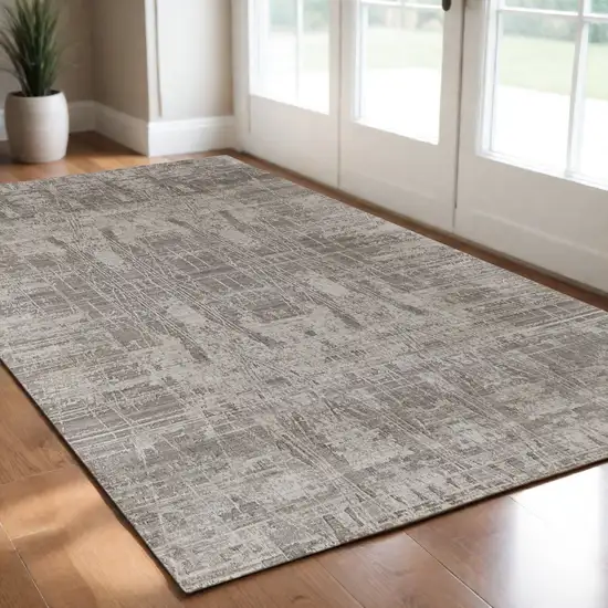 Gray and Silver Abstract Hand Woven Worn Faded Area Rug Photo 1