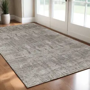 Photo of Gray and Silver Abstract Hand Woven Worn Faded Area Rug