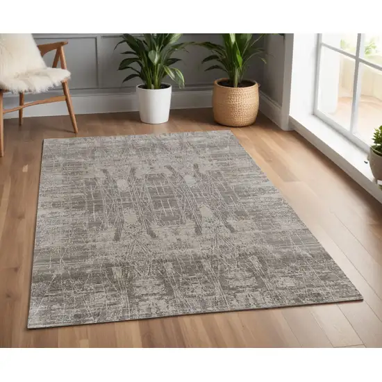 Gray and Silver Abstract Hand Woven Worn Faded Area Rug Photo 1