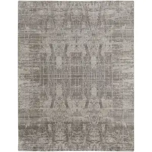 Photo of Gray and Silver Abstract Hand Woven Worn Faded Area Rug