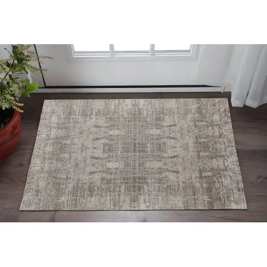 Gray and Silver Abstract Hand Woven Worn Faded Area Rug Photo 1