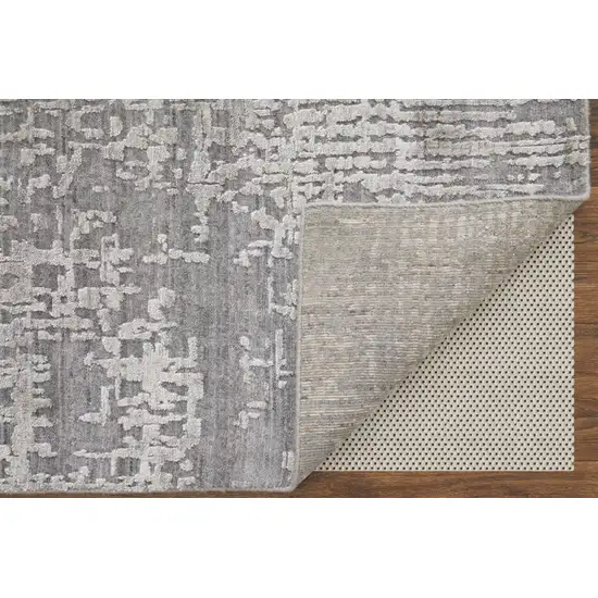 Gray and Silver Abstract Hand Woven Worn Faded Area Rug Photo 4