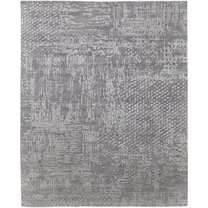 Photo of Gray and Silver Abstract Hand Woven Worn Faded Area Rug