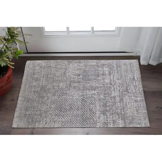 Gray and Silver Abstract Hand Woven Worn Faded Area Rug Photo 1