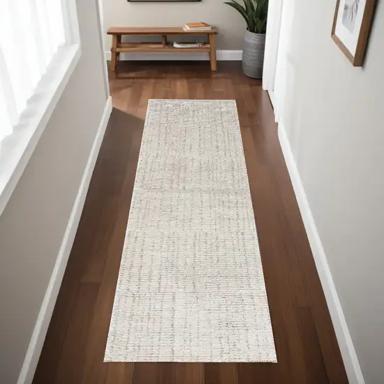 Gray and Silver Abstract Power Loom Runner Rug Photo 1