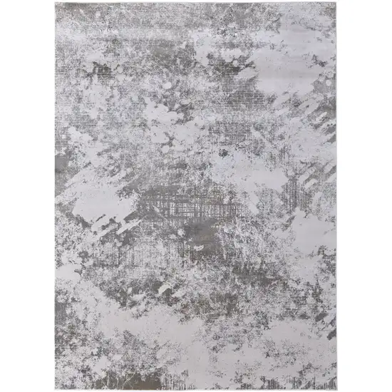 Gray and Silver Abstract Power Loom Worn Faded Area Rug Photo 2