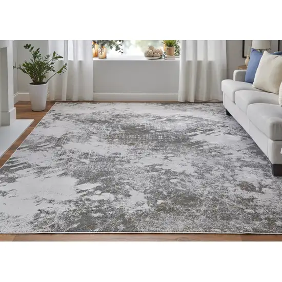 Gray and Silver Abstract Power Loom Worn Faded Area Rug Photo 7