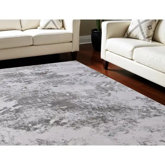 Gray and Silver Abstract Power Loom Worn Faded Area Rug Photo 1