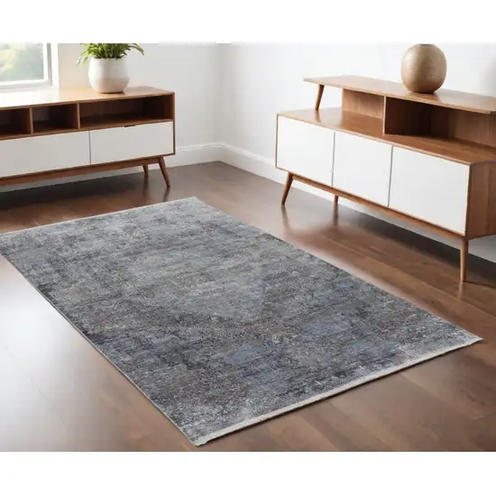 Gray and Silver Abstract Power Loom Worn Faded Area Rug Photo 1