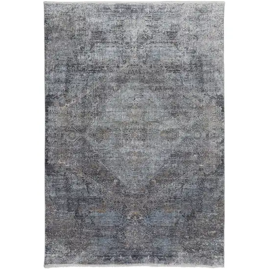 Gray and Silver Abstract Power Loom Worn Faded Area Rug Photo 2