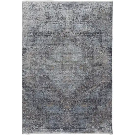 Gray and Silver Abstract Power Loom Worn Faded Area Rug Photo 5