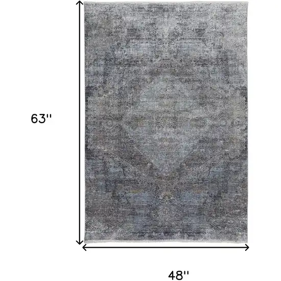 Gray and Silver Abstract Power Loom Worn Faded Area Rug Photo 3