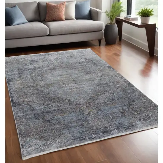 Gray and Silver Abstract Power Loom Worn Faded Area Rug Photo 2