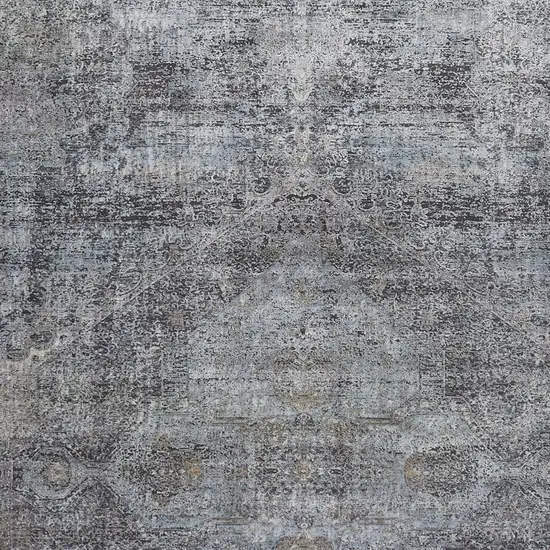 Gray and Silver Abstract Power Loom Worn Faded Area Rug Photo 8