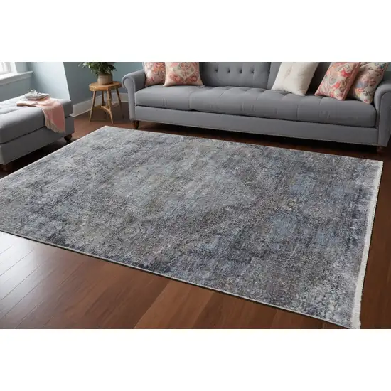 Gray and Silver Abstract Power Loom Worn Faded Area Rug Photo 2