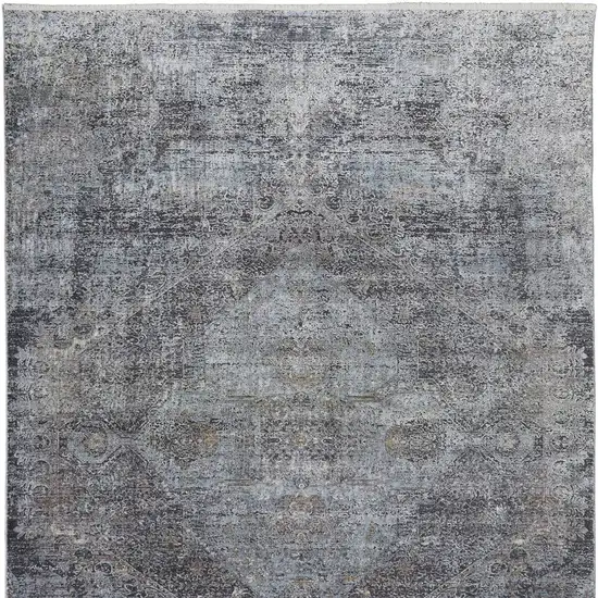 Gray and Silver Abstract Power Loom Worn Faded Area Rug Photo 4