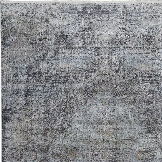 Gray and Silver Abstract Power Loom Worn Faded Area Rug Photo 8