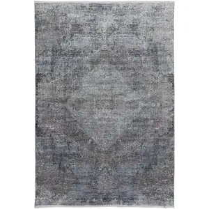 Photo of Gray and Silver Abstract Power Loom Worn Faded Area Rug