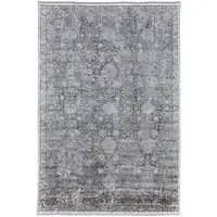 Photo of Gray and Silver Damask Power Loom Worn Faded Area Rug