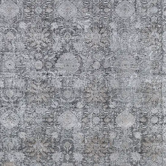 Gray and Silver Damask Power Loom Worn Faded Area Rug Photo 8