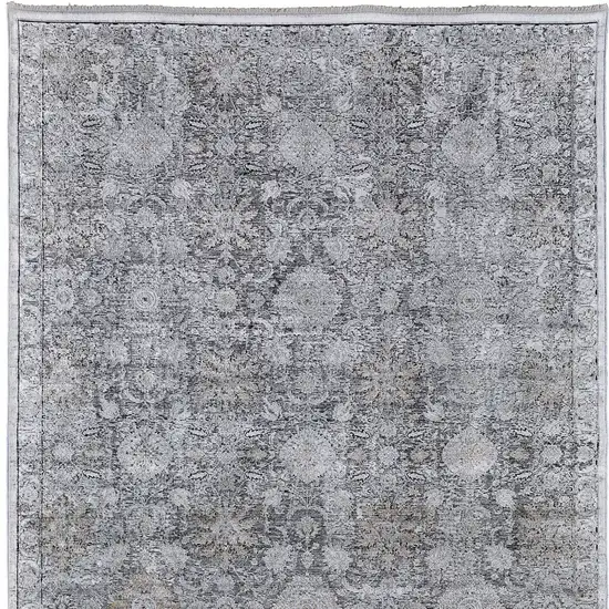 Gray and Silver Damask Power Loom Worn Faded Area Rug Photo 7