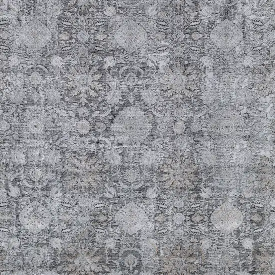 Gray and Silver Damask Power Loom Worn Faded Area Rug Photo 5