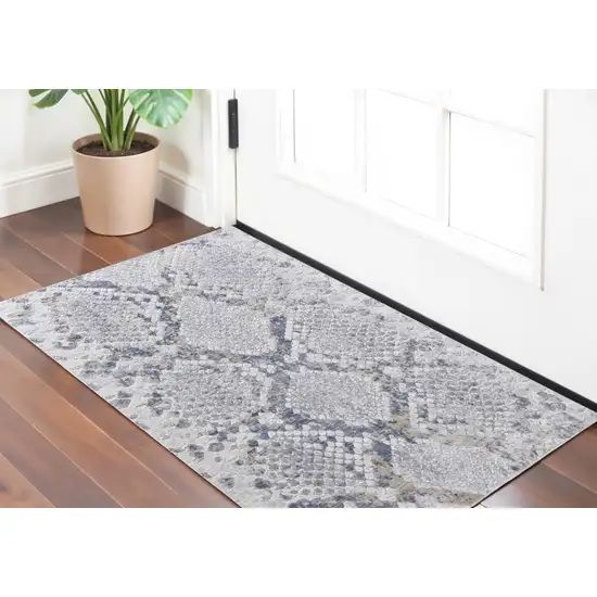 Gray and Silver Floral Power Loom Area Rug Photo 1