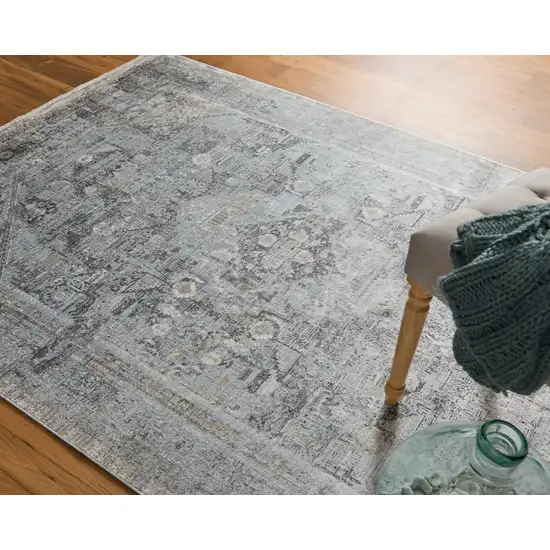 Gray and Silver Oriental Power Loom Worn Faded Area Rug Photo 8