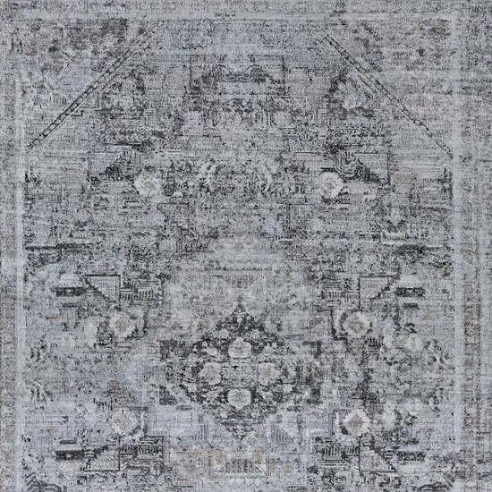 Gray and Silver Oriental Power Loom Worn Faded Area Rug Photo 7