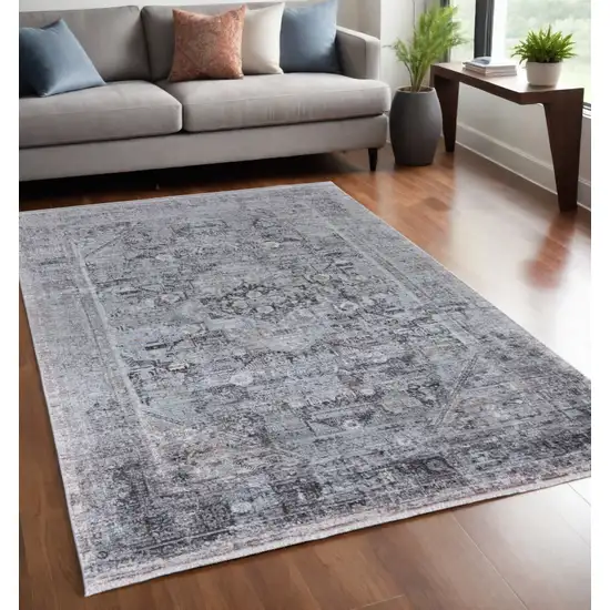 Gray and Silver Oriental Power Loom Worn Faded Area Rug Photo 1