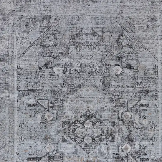 Gray and Silver Oriental Power Loom Worn Faded Area Rug Photo 7