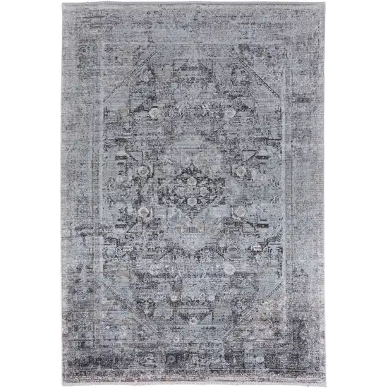 Gray and Silver Oriental Power Loom Worn Faded Area Rug Photo 5