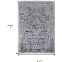 Photo of Gray and Silver Oriental Power Loom Worn Faded Area Rug