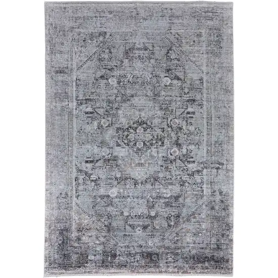 Gray and Silver Oriental Power Loom Worn Faded Area Rug Photo 4