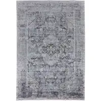 Photo of Gray and Silver Oriental Power Loom Worn Faded Area Rug