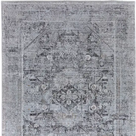 Gray and Silver Oriental Power Loom Worn Faded Area Rug Photo 5