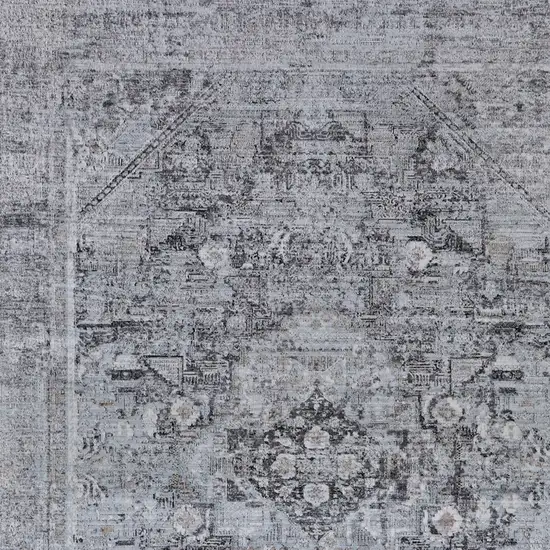 Gray and Silver Oriental Power Loom Worn Faded Area Rug Photo 4