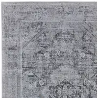 Photo of Gray and Silver Oriental Power Loom Worn Faded Area Rug