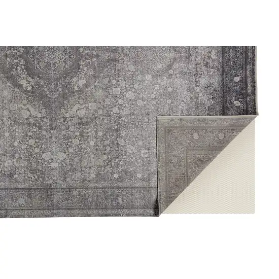 Gray and Silver Oriental Power Loom Worn Faded Area Rug Photo 7