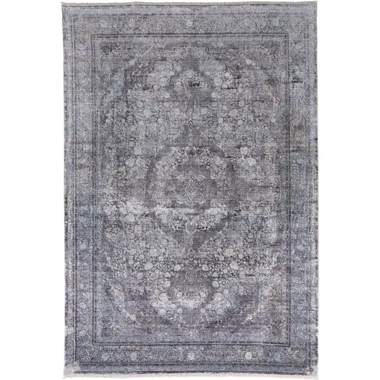 Gray and Silver Oriental Power Loom Worn Faded Area Rug Photo 2