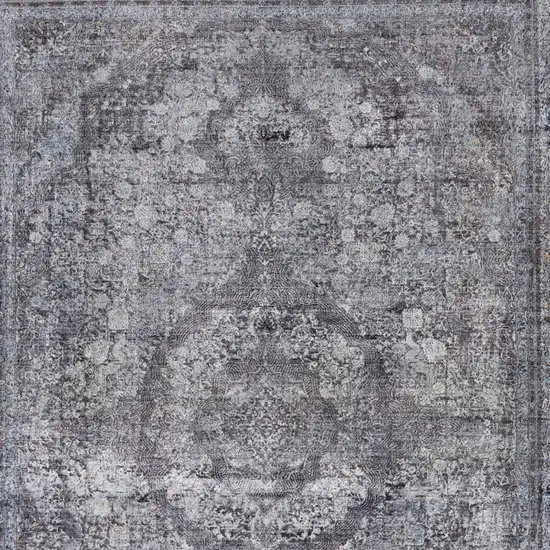 Gray and Silver Oriental Power Loom Worn Faded Area Rug Photo 8