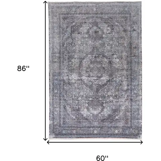 Gray and Silver Oriental Power Loom Worn Faded Area Rug Photo 3