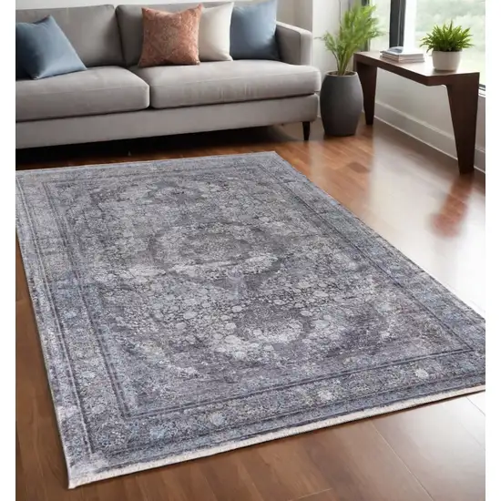 Gray and Silver Oriental Power Loom Worn Faded Area Rug Photo 1